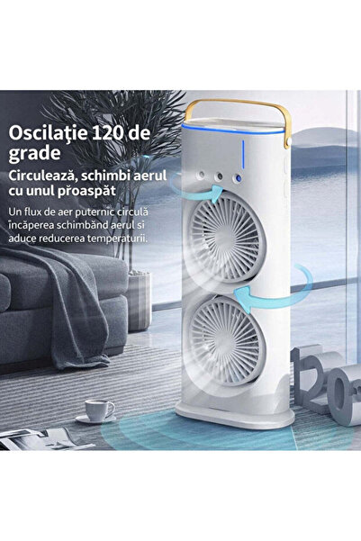 hey Ventilator portabil cu pulverizare de apă 37 x 16 cm, umidificare și LED