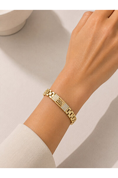 Selay Accessory Steel Bracelet with Gold Stone Detail – Adjustable Modern Wom...