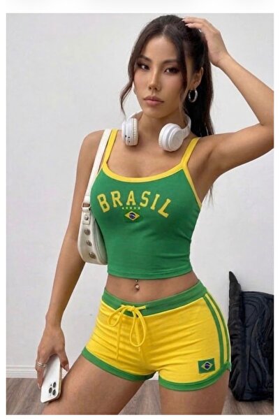 Köstebek Brasil zelena majica i prugaste žute šortseve, dvodelni set