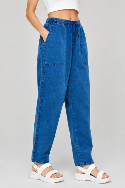 Dechers High Waist Elastic Waist Linen Trousers