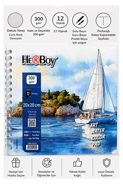 Artmaster Telli Suluboya Eskiz Defteri 20x20 cm 1 Adet Herboy 300 gr Sulu Boy...