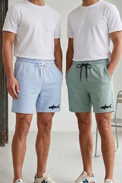 aytok tekstil Cotton 2 Pcs Boy's Shorts Set Solid Color Shark Shark