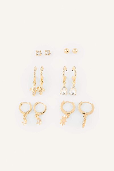 DeFacto Women's Gold Color 6-Piece Earring Set H7445Axns