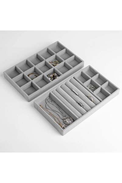 OEM Set of Compartmented Gray Suede Organizer Holders for Jewelry 21x12.5cm -...