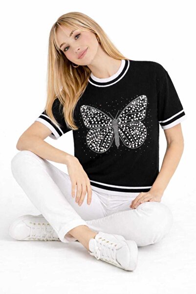 ZERELLE COLLECTİON Γυναικείο μπλουζάκι με σχέδιο πεταλούδας, με λεπτομέρειες ...