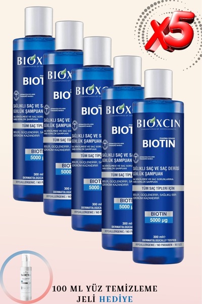 Bioxcin Biotin Dökülme Karşıtı Şampuan 300ml ( 5 ADET ) + 100 ML Yüz Yıkama J...