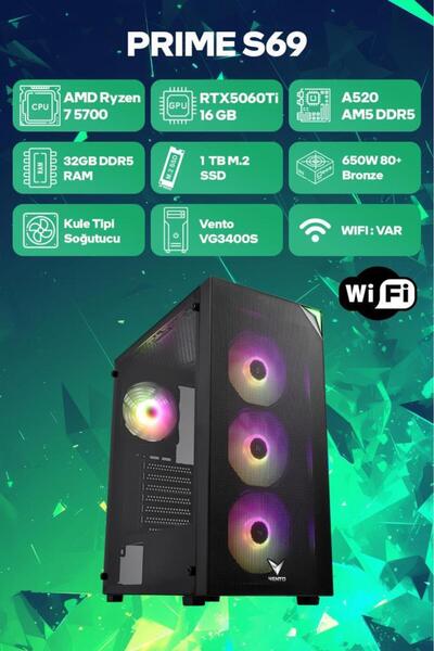 Game Garaj Prime S69 AMD R7 5700 32GB RAM 1TB SSD RTX5060Ti 16GB FreeDOS Oyun...