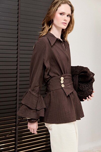 ASEDE Imported Premium Fluid Fabric Shirt with Wide Belt and Flared Sleeves