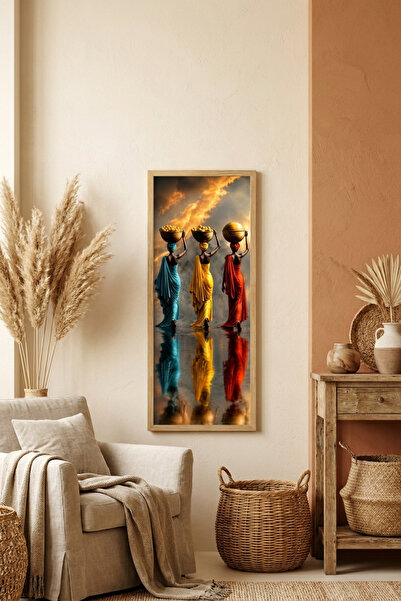 FourArts Sepet Taşıyan Afrikalı Kadınlar Çerçeveli Dekoratif Tablo 25x60 cm D...
