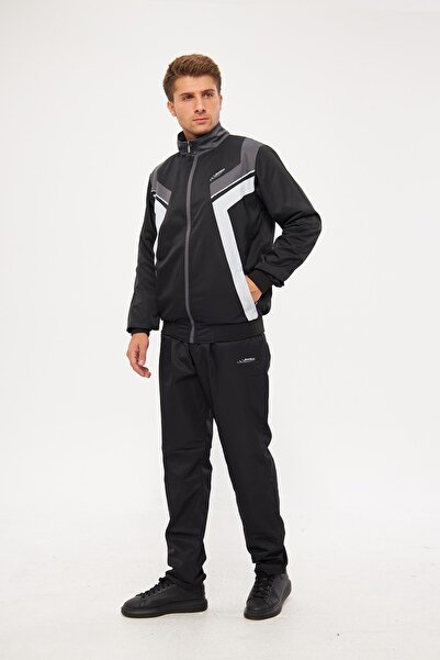 Enrico Ferry Men's Micropoly Fabric Tracksuit Set Black 2637-S