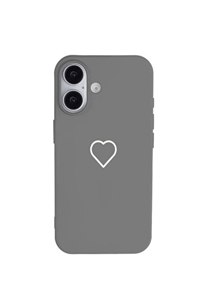 Casen iPhone 17 Gri Lansman Renkli Silikon Beyaz Kalp Desenli Kamera Korumalı...