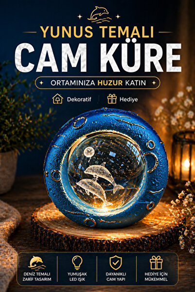 BENT Yunus Temalı Kristal Cam Küre LED Gece Lambası Dekoratif Masa Lambası He...
