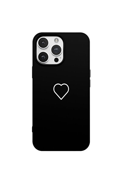 Casen iPhone 16 Pro Max Siyah Lansman Renkli Silikon Beyaz Kalp Desenli Kamer...