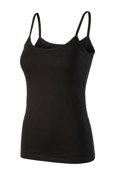 CottonVia 6 Pieces, Women's Ribbed Undershirt, 100% Cotton, Thin Strap, Black