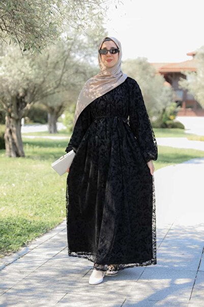 Nissra Ankanoor Raglan Sleeve Flocked Printed Dress 145cm Anka264030