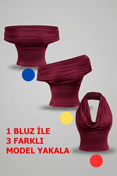 Moda Gülsa Women's Sanndy Fabric Three Models Single Blouse Madonna Collar Ne...