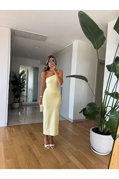 MERVE AKSOY Giona Tek Askılı Midi Elbise - Sarı