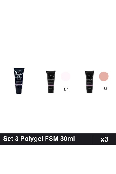 FSM Set 3 Polygel 30ml - Nr.22, Nr.04, Nr.28 - Constructie Unghii