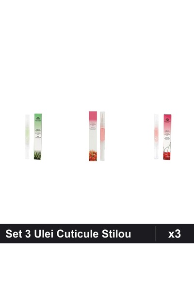global fashion Set 3 Ulei Cuticule Stilou - Aloe Vera, Cherry, Cireșe -