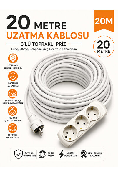 ERGÜL 3x2.5 mm Ttr Seyyar Uzatma Kablosu 20 metre