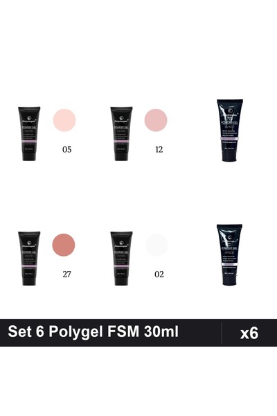 FSM Set 6 Polygel 30ml - Nr.02, Nr.05, Nr.12, Nr.14, Nr.22, Nr.27
