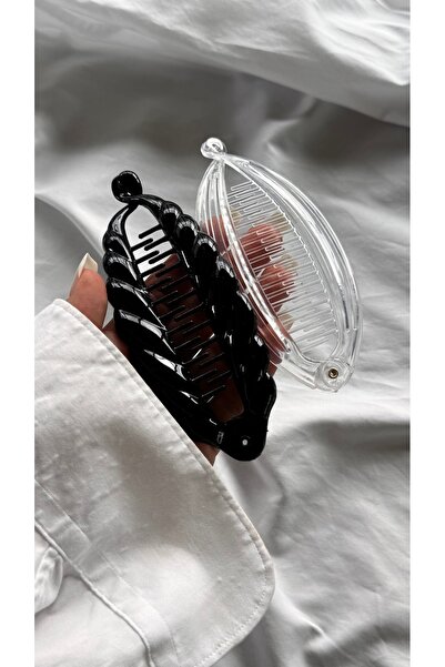 YOYYO Women's Set of 2 Classic Banana Hair Clips – Transparent & Black Twiste...