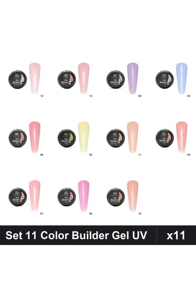 global fashion Set 11 Color Builder Gel UV 15g - Nr.02 Nr.03 Nr.04 Nr.06 Nr.0...