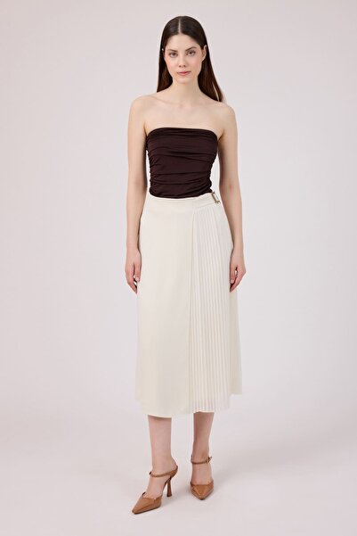 FEVER Pleated Cupped Hem Skirt with Buckle