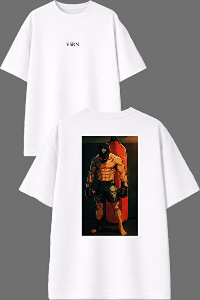 VSRN Crazy Boxer Design Front and Back Printed White Oversize t Shirt