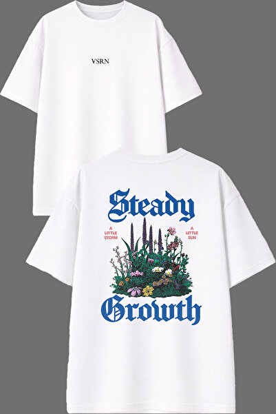 VSRN Steady Design Front and Back Printed White Oversize T-Shirt