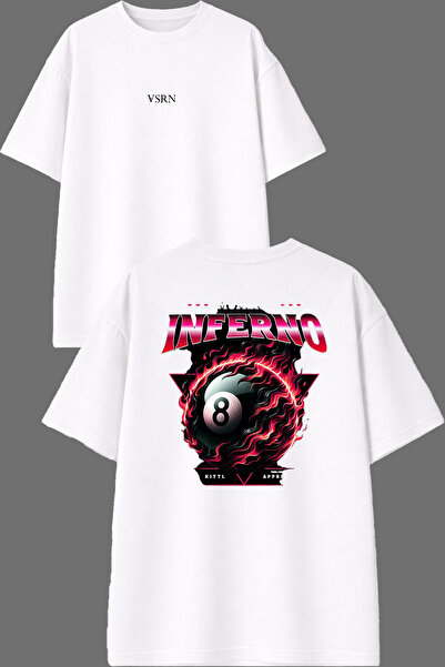 VSRN Inferno Design majica sa prednjim i zadnjim printom, bela, oversize