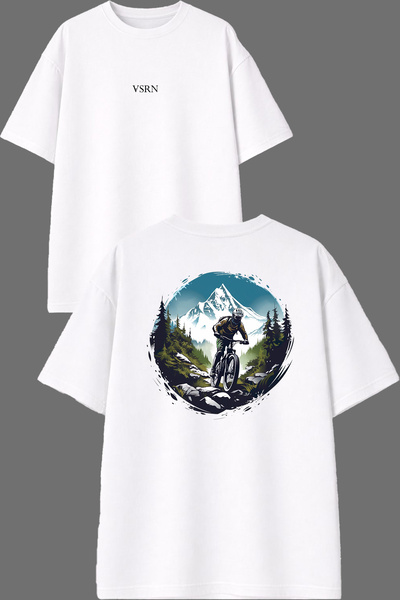 VSRN Iceberg Hiking Design Front and Back Printed White Oversize T-Shirt
