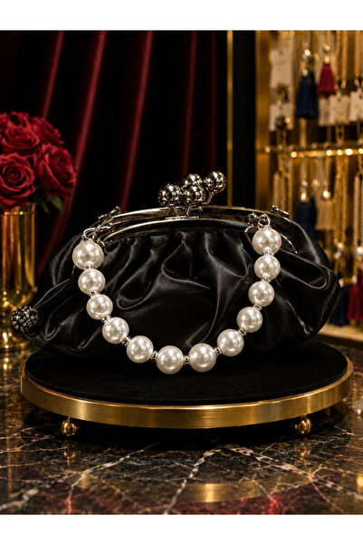 Marca Accessories Siyah Saten İnci Askılı Abiye Kadın El Çantası – Şık Gece &...