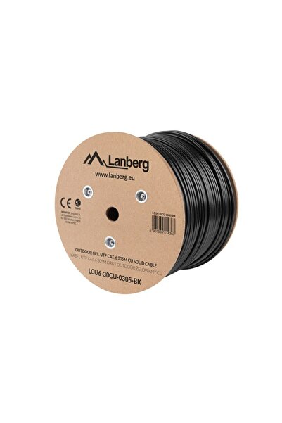 Lanberg Cablu LAN UTP Cat-6, 305m, pentru exterior, cu testare Fluke, negru.