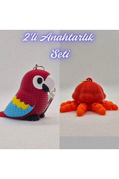 3DAtölyeMaker Fire Engine Red Knitted Pattern Parrot and Orange Moving Jellyf...