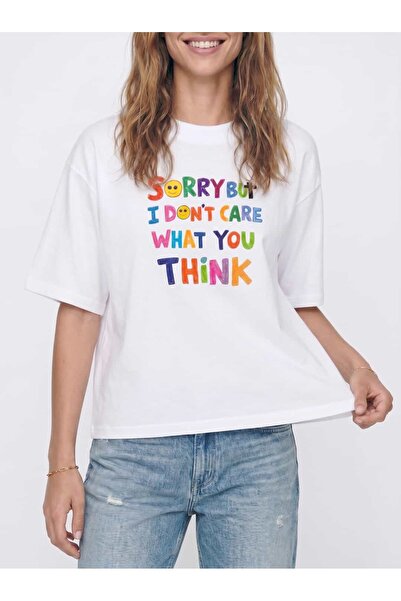 Coredra Tricou pentru femei I Don't Care Boxed Fit - Alb - C590