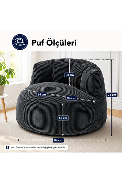 puffiber Premium Yer Pufu Fitilli Kadife Tek Kişilik Relax Koltuk 94x76 Cm