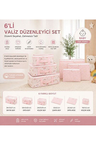 Pixue 6 Parçalı Premium Bebek Valiz Organizer Seti 3 Adet Farklı Boy Çanta 3 ...