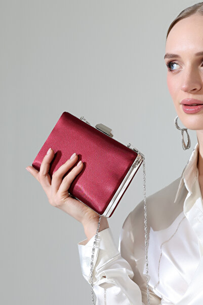 BALANZ Geantă de seară pentru femei din satin roșu strălucitor, model elegant pentru evenimente de seară
