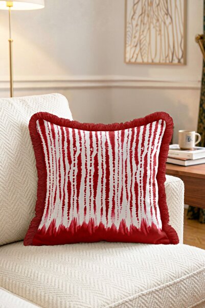IdeCraft Vertical Striped Fringed Throw Pillow Cover - White Pillowcase with ...