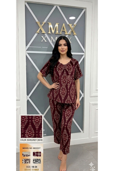 XMAX Women's Oriental Patterned Elegant Pajamas - Comfortable Home Set - Half...