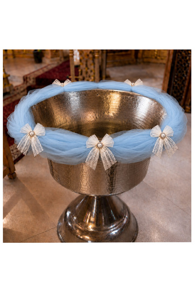 Recostore Aranjament pentru cristelnita, Bleu cu fundita din dantela, 3M, Rec...