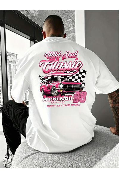 SAUDI RACE F1 CAR Men and Women's 100% Cotton T-Shirt - Oversized Crew Neck S...