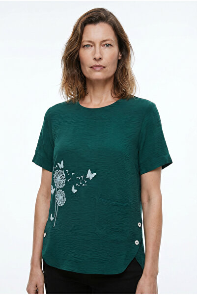 Sementa Printed Crepe Crew Neck T-Shirt - Petrol
