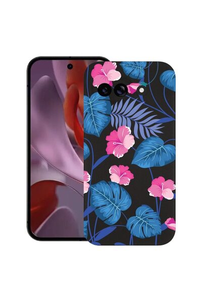 bestcase Калъф за Google Pixel 9a, Тропически сини цветя, Тънък силиконов 0.8...