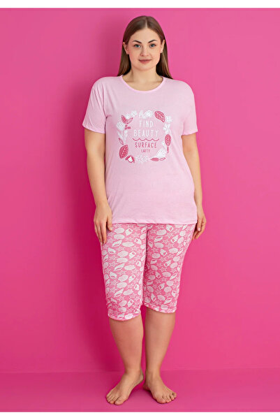 RİNDA Women's Cotton pajamas plus size - 2-piece set: t-shirt + 3/4 pants, fi...