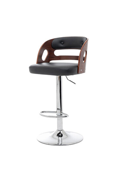 luxino PU Leather Padded and wooden Stool Black/Brown/Silver 43x45centimeter