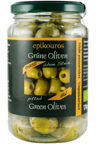 Epikouros Masline verzi bio, crude, fara samburi, 170g