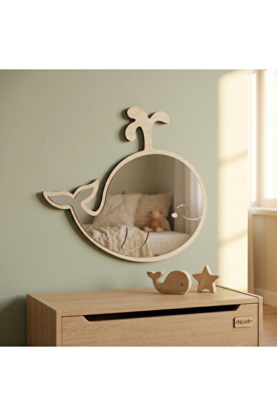 NOOT Decorative Mirror for Children's Room, Wooden, Whale Shape, Mounting Wit...