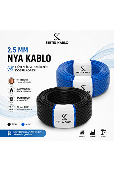 SERTEL 2.5mm nya kablo Siyah 100 metre, Mavi 100 metre